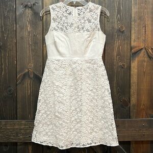 Calvin Klein Lace Mini Dress 6 White Illusion Neckline Sleeveless Sheath Eyelet